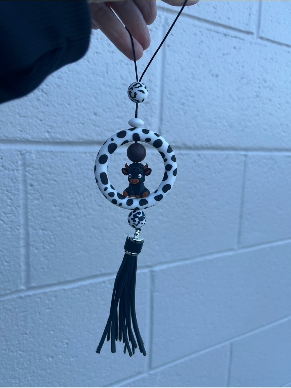 Black & White Spot Cow Pendant Tassel Car mirror decor